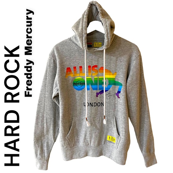 HARD ROCK RARE ALL IS ONE LONDON FREDDY MERCURY FOUNDATION GREY HOODIE UNISEX - Picture 1 of 13